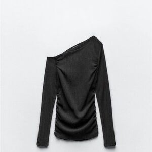 ZARA One-Shoulder Asymmetrical Textured Top